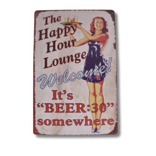 Home Bar Lounge - Placa de Metal Happy Hour Lounge